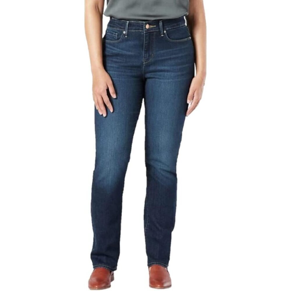 Women's Stretch Denim Jeans Mid-Rise Straight Fit Plus Size Casual